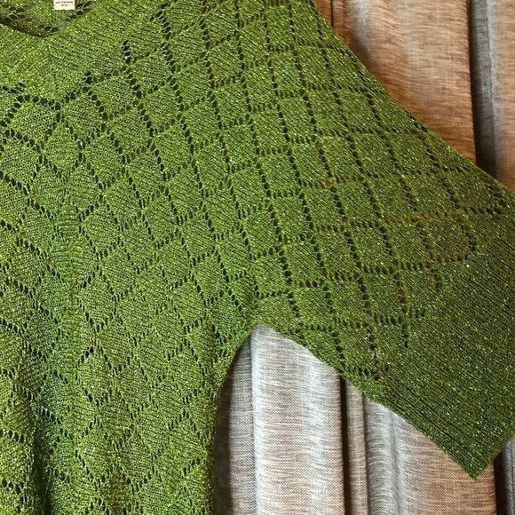 Cache Green Metallic Dolman Sleeve Open Crochet Knit Banded Bottom Top Size XS - Picture 3 of 10